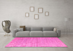 Machine Washable Oriental Pink Modern Rug in a Living Room, wshabs5020pnk