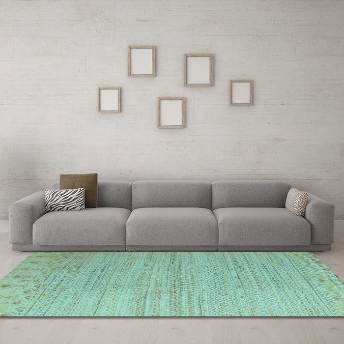 Machine Washable Oriental Light Blue Modern Rug in a Living Room, wshabs5020lblu