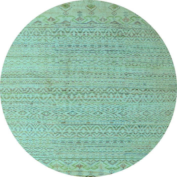 Round Machine Washable Oriental Light Blue Modern Rug, wshabs5020lblu