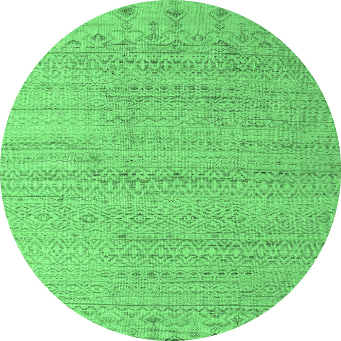 Round Machine Washable Oriental Emerald Green Modern Area Rugs, wshabs5020emgrn