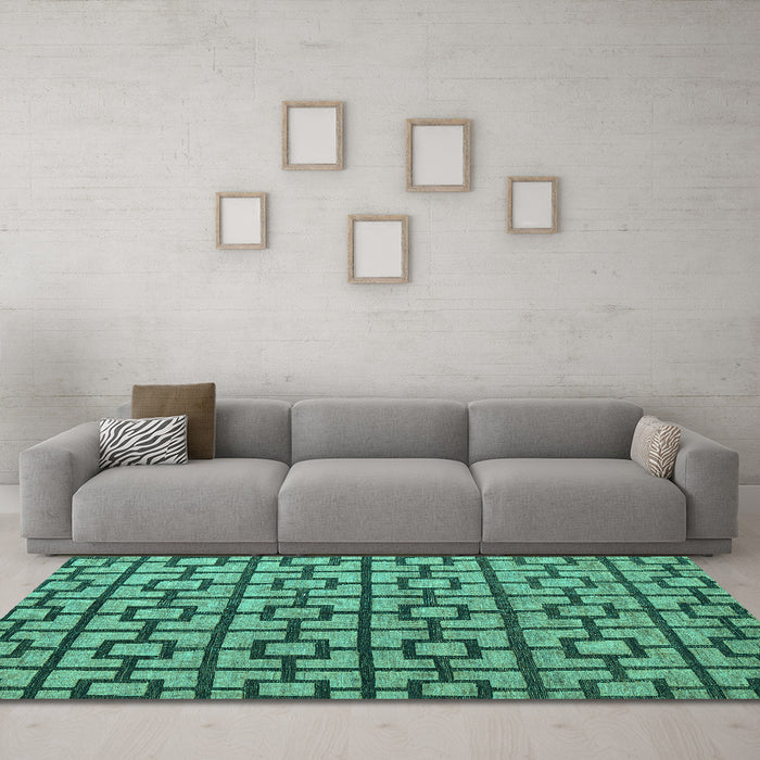 Machine Washable Oriental Turquoise Modern Area Rugs in a Living Room,, wshabs5021turq