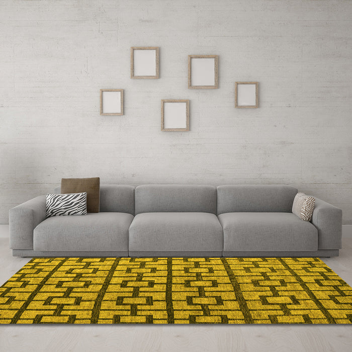 Machine Washable Oriental Yellow Modern Rug in a Living Room, wshabs5021yw