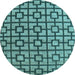 Round Machine Washable Oriental Light Blue Modern Rug, wshabs5021lblu