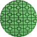 Round Machine Washable Oriental Emerald Green Modern Area Rugs, wshabs5021emgrn