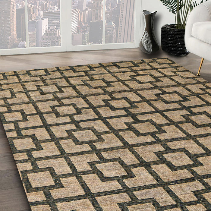 Abstract Dark Brown Oriental Rug in Family Room, abs5021