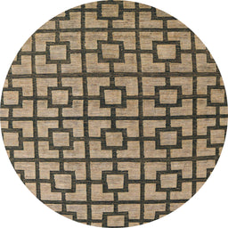 Round Abstract Dark Brown Oriental Rug, abs5021