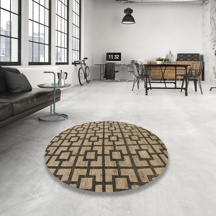 Round Abstract Dark Brown Oriental Rug in a Office, abs5021