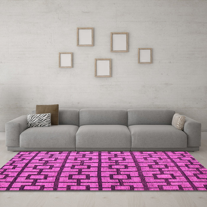 Machine Washable Oriental Pink Modern Rug in a Living Room, wshabs5021pnk