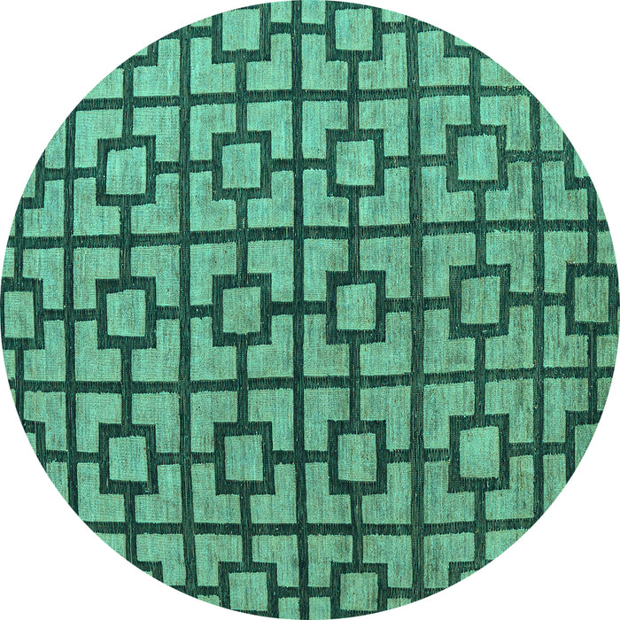 Round Machine Washable Oriental Turquoise Modern Area Rugs, wshabs5021turq