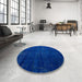 Round Machine Washable Abstract Cobalt Blue Rug in a Office, wshabs5022