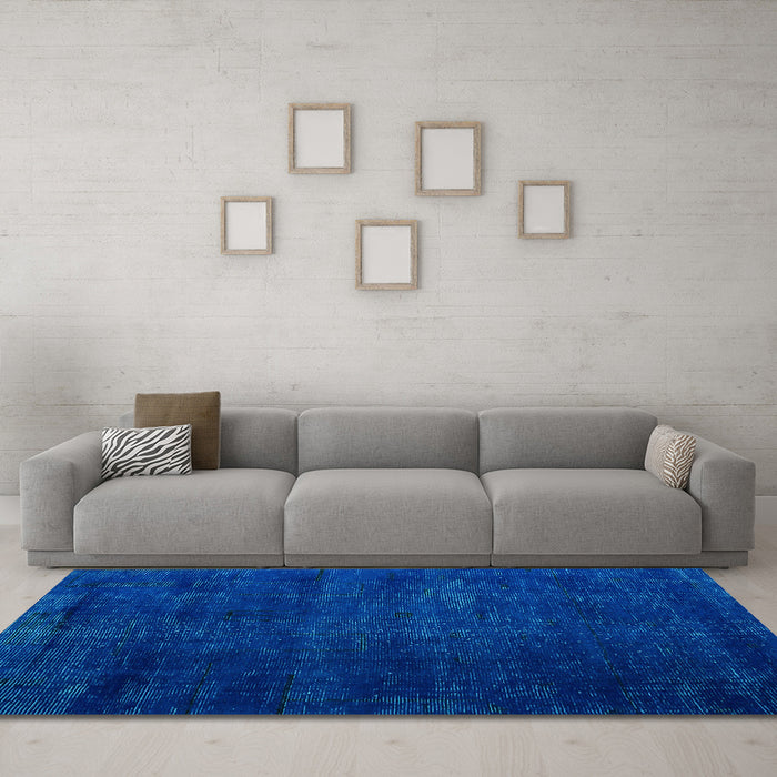 Machine Washable Oriental Light Blue Modern Rug in a Living Room, wshabs5022lblu