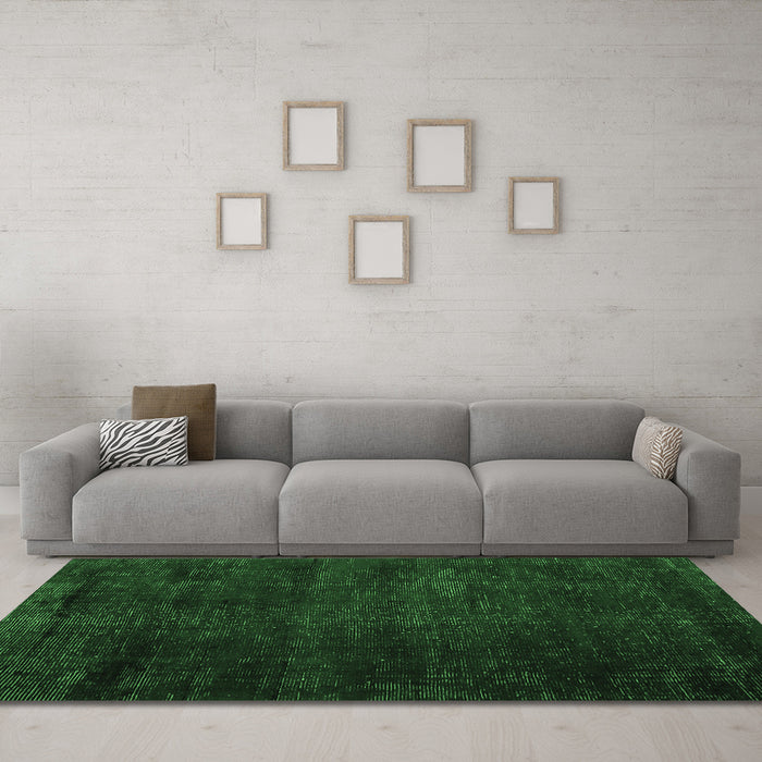 Machine Washable Oriental Emerald Green Modern Area Rugs in a Living Room,, wshabs5022emgrn