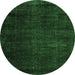 Round Machine Washable Oriental Emerald Green Modern Area Rugs, wshabs5022emgrn