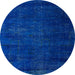 Round Machine Washable Abstract Cobalt Blue Rug, wshabs5022