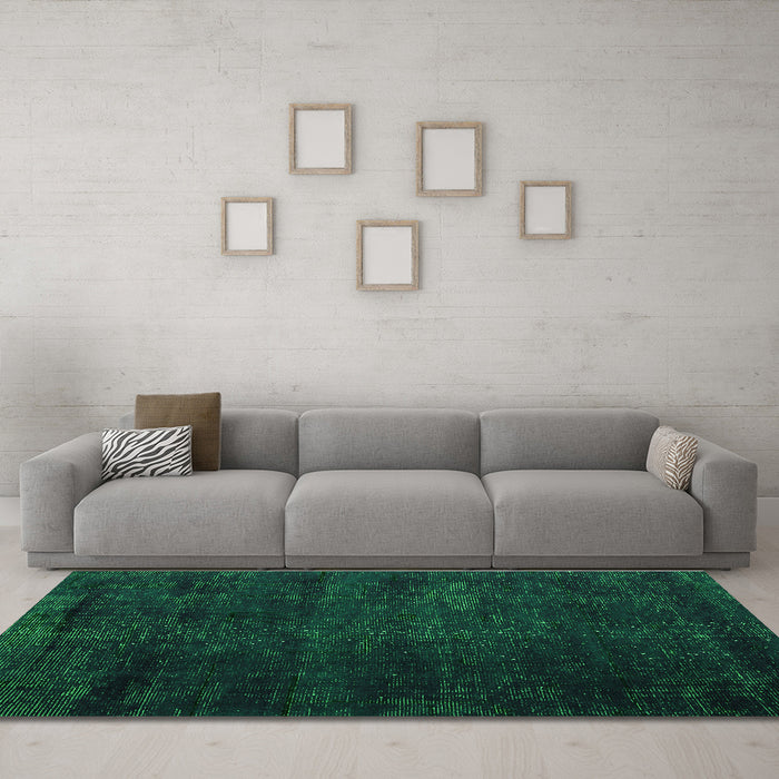 Machine Washable Oriental Green Modern Area Rugs in a Living Room,, wshabs5022grn