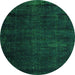 Round Machine Washable Oriental Green Modern Area Rugs, wshabs5022grn