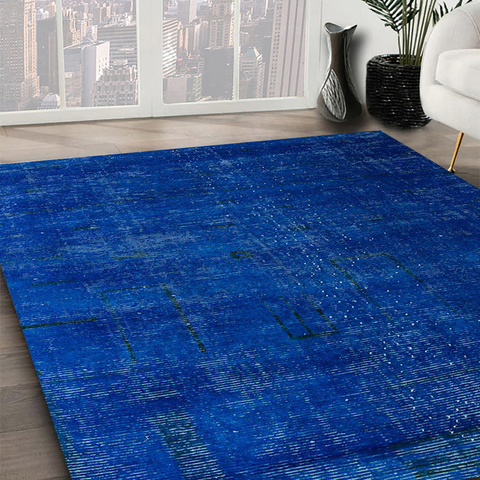 Machine Washable Abstract Cobalt Blue Rug in a Family Room, wshabs5022