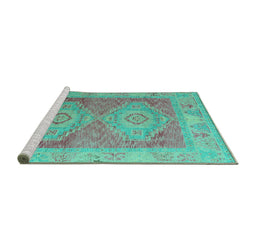 Sideview of Machine Washable Oriental Turquoise Modern Area Rugs, wshabs5023turq