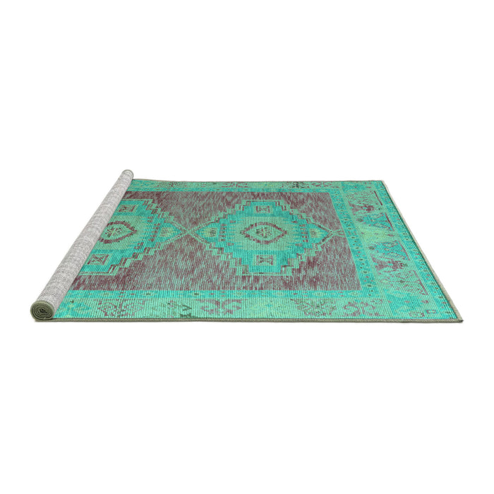 Sideview of Machine Washable Oriental Turquoise Modern Area Rugs, wshabs5023turq