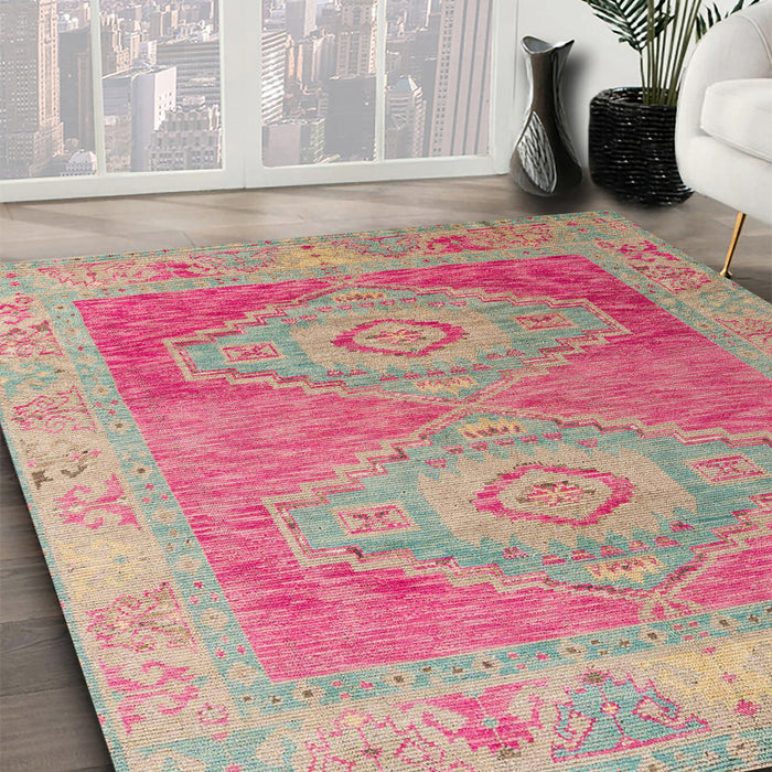 Machine Washable Abstract Light French Beige Brown Rug in a Family Room, wshabs5023