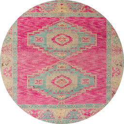 Round Abstract Light French Beige Brown Oriental Rug, abs5023