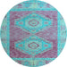 Round Machine Washable Oriental Light Blue Modern Rug, wshabs5023lblu