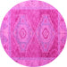 Round Machine Washable Oriental Pink Modern Rug, wshabs5023pnk