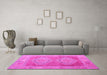 Machine Washable Oriental Pink Modern Rug in a Living Room, wshabs5023pnk