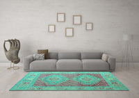 Machine Washable Oriental Turquoise Modern Rug, wshabs5023turq