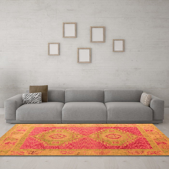 Machine Washable Oriental Orange Modern Area Rugs in a Living Room, wshabs5023org