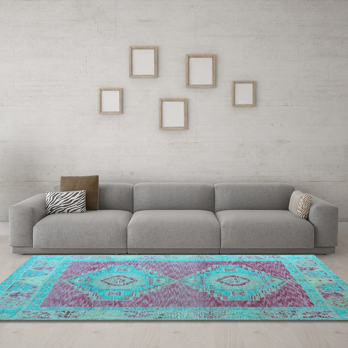 Machine Washable Oriental Light Blue Modern Rug in a Living Room, wshabs5023lblu