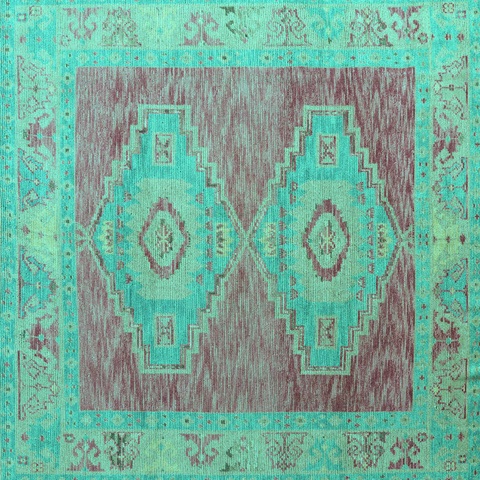 Square Machine Washable Oriental Turquoise Modern Area Rugs, wshabs5023turq