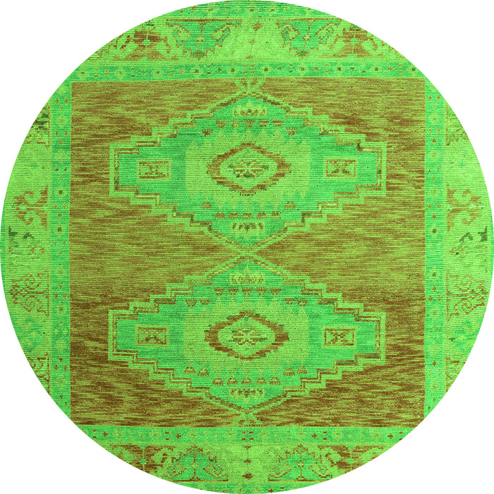 Round Machine Washable Oriental Green Modern Area Rugs, wshabs5023grn