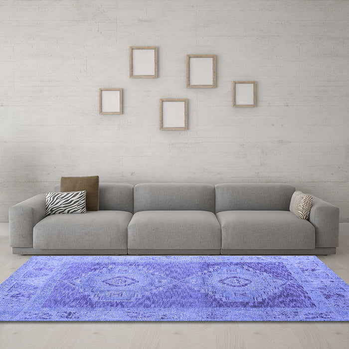 Machine Washable Oriental Blue Modern Rug in a Living Room, wshabs5023blu