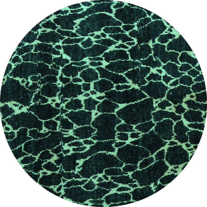 Round Machine Washable Oriental Turquoise Modern Area Rugs, wshabs5024turq