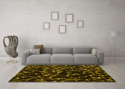 Machine Washable Oriental Yellow Modern Rug in a Living Room, wshabs5024yw