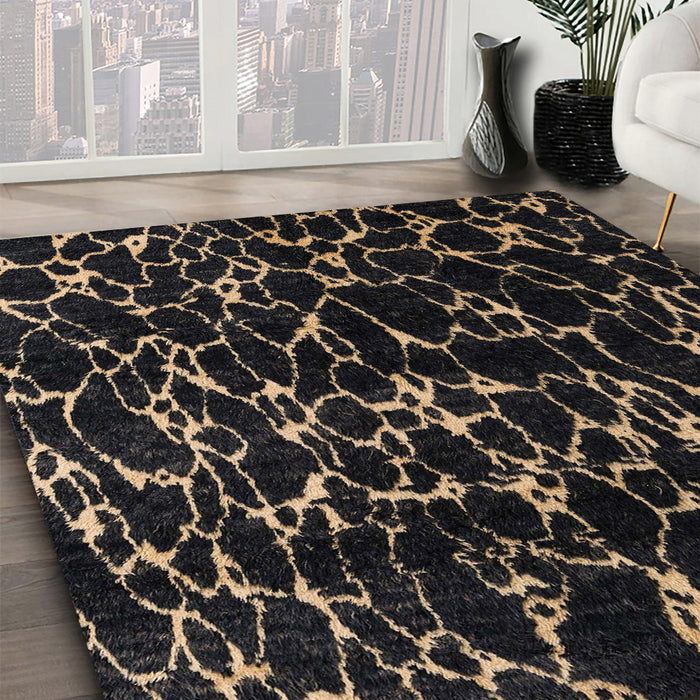 Abstract Brown Oriental Rug in Family Room, abs5024