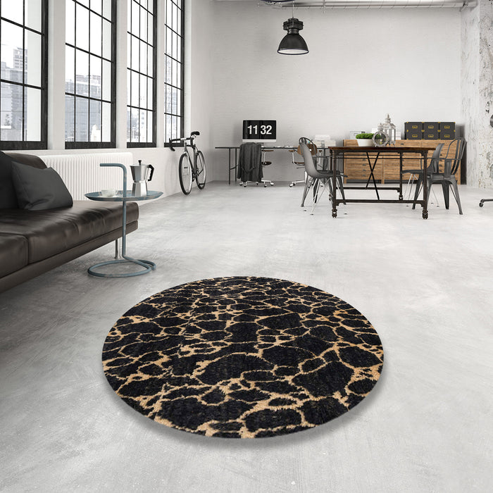 Round Abstract Brown Oriental Rug in a Office, abs5024
