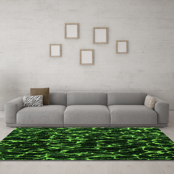 Machine Washable Oriental Green Modern Area Rugs in a Living Room,, wshabs5024grn