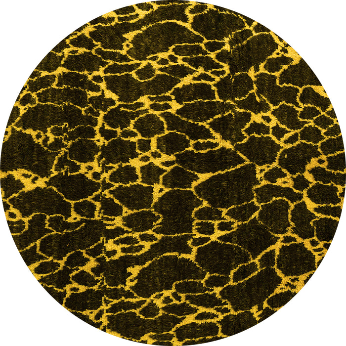 Round Machine Washable Oriental Yellow Modern Rug, wshabs5024yw