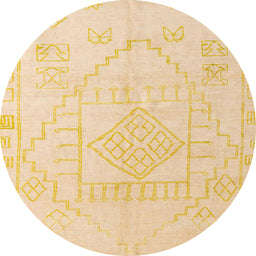 Round Abstract Brown Gold Oriental Rug, abs5025