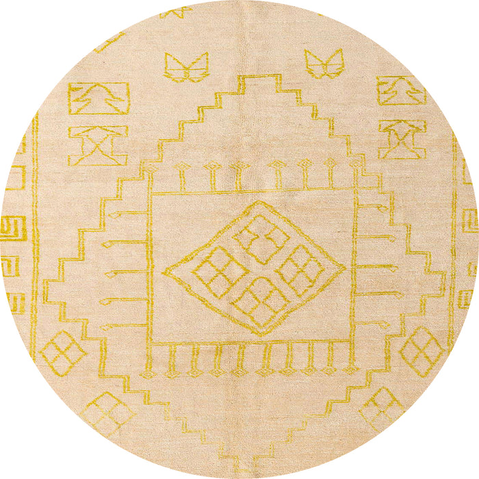 Round Abstract Brown Gold Oriental Rug, abs5025