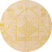 Round Abstract Brown Gold Oriental Rug, abs5025