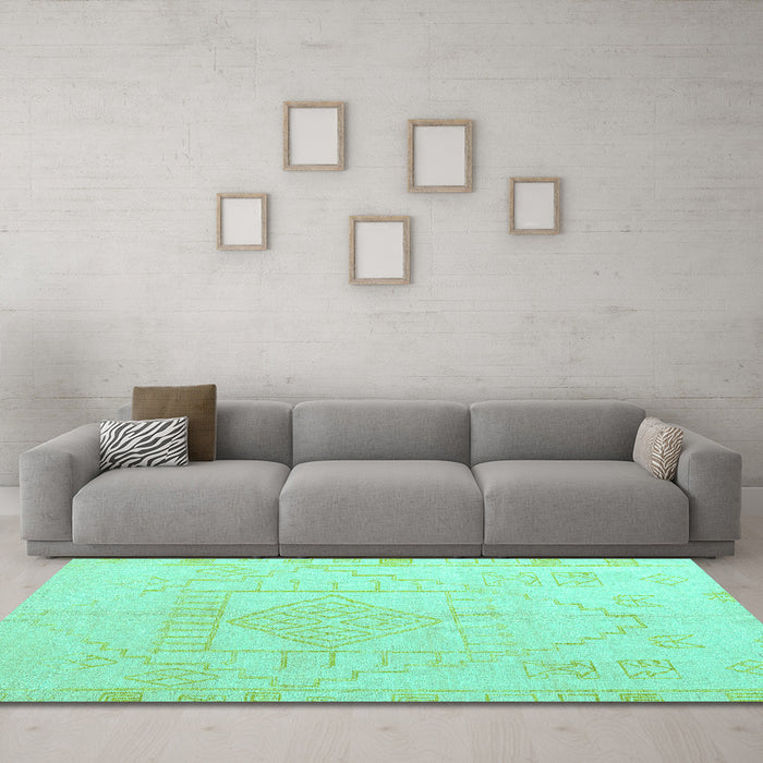 Machine Washable Oriental Turquoise Modern Area Rugs in a Living Room,, wshabs5025turq