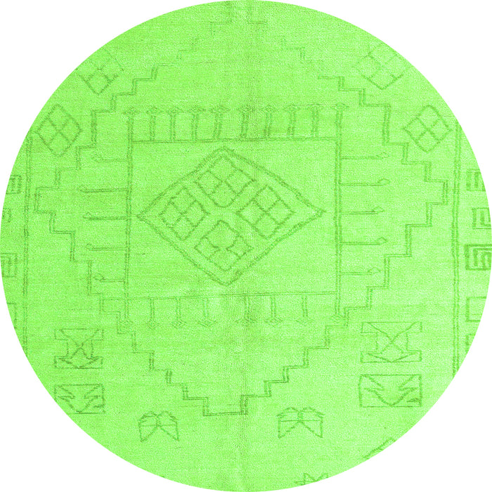 Round Machine Washable Oriental Green Modern Area Rugs, wshabs5025grn