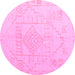 Round Machine Washable Oriental Pink Modern Rug, wshabs5025pnk