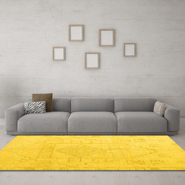 Machine Washable Oriental Yellow Modern Rug in a Living Room, wshabs5025yw