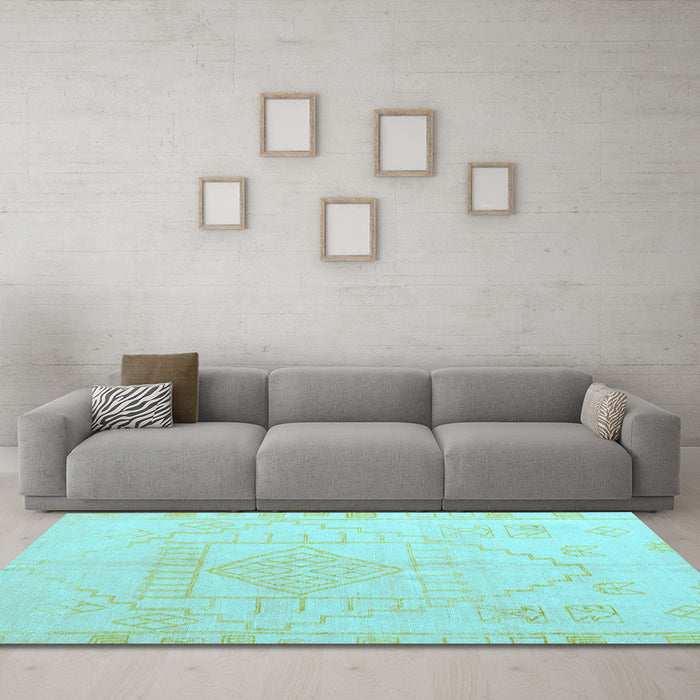 Machine Washable Oriental Light Blue Modern Rug in a Living Room, wshabs5025lblu