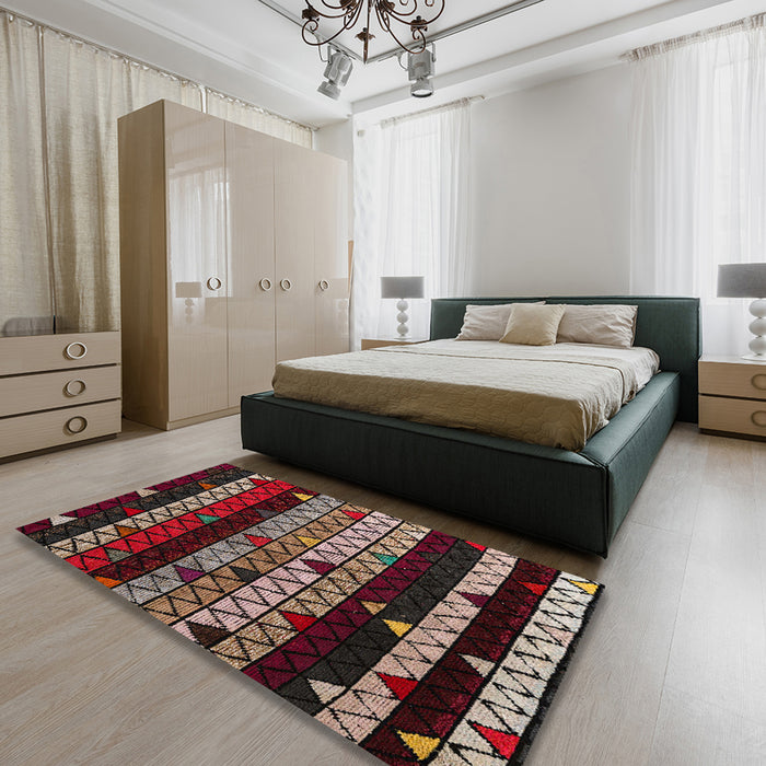 Machine Washable Abstract Dark Almond Brown Rug in a Bedroom, wshabs5026