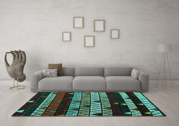 Machine Washable Oriental Turquoise Modern Area Rugs in a Living Room,, wshabs5026turq